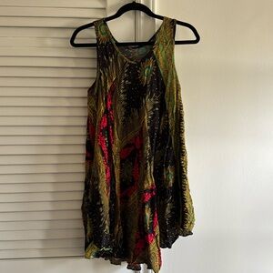 Bohemian Style Black Dress with Ornate Pattern SZ Small Beach Flowy Dress